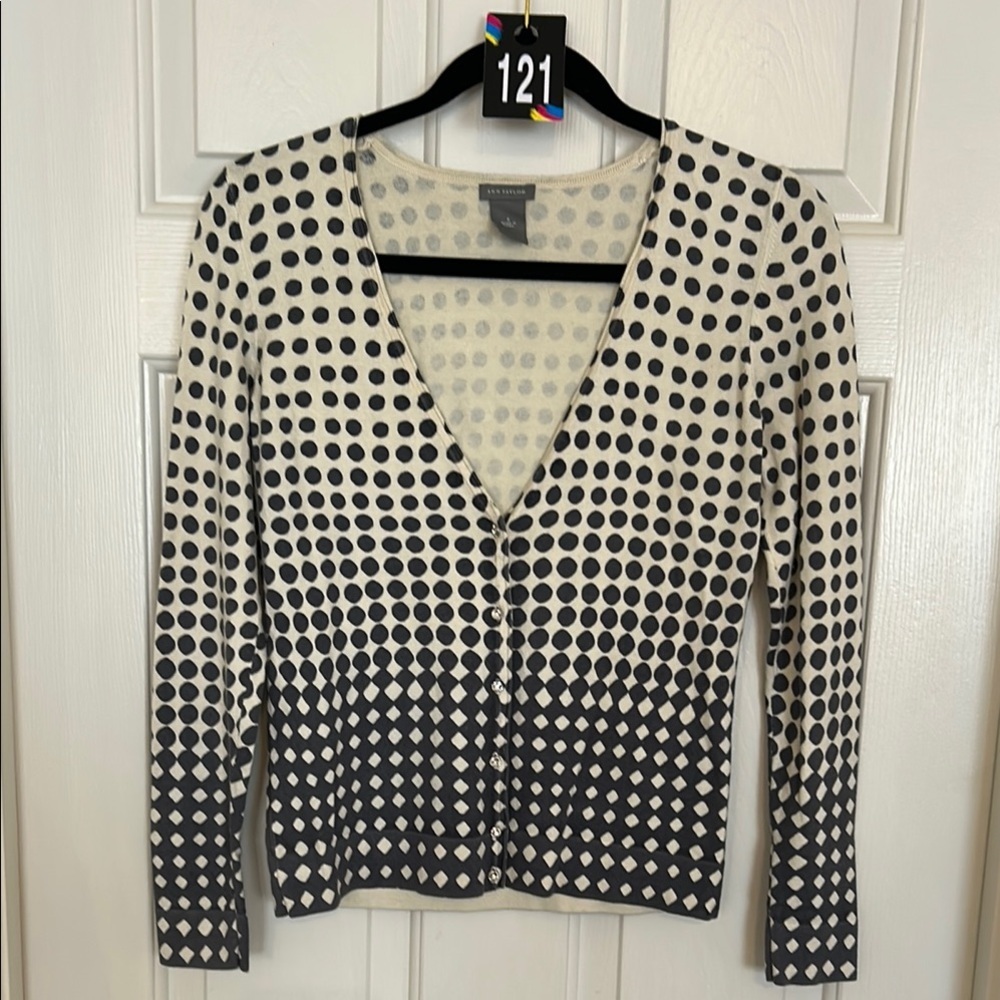 Ann Taylor Black and Cream Polka Dot Cardigan Sweater Sz S